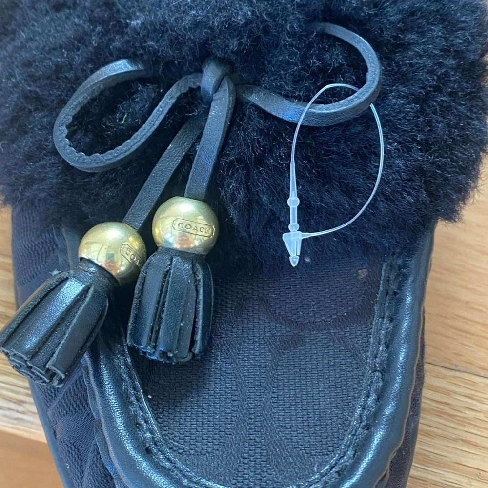 Coach Fiona Black Moccasin Slippers with Tassels - Picture 3 of 8
